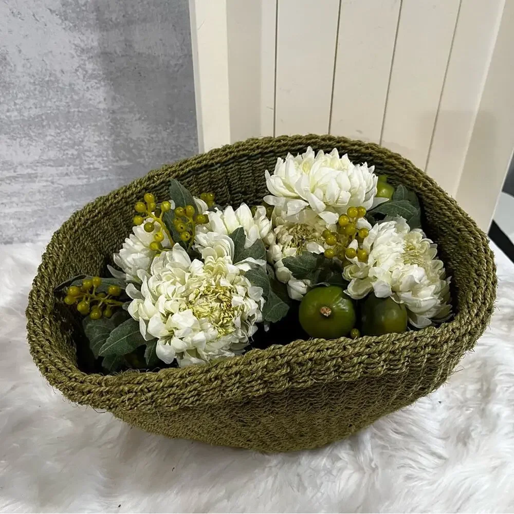 NEW Pottery Barn Seagrass Raffia Flower Planter Basket Limited Edition LG NWOT